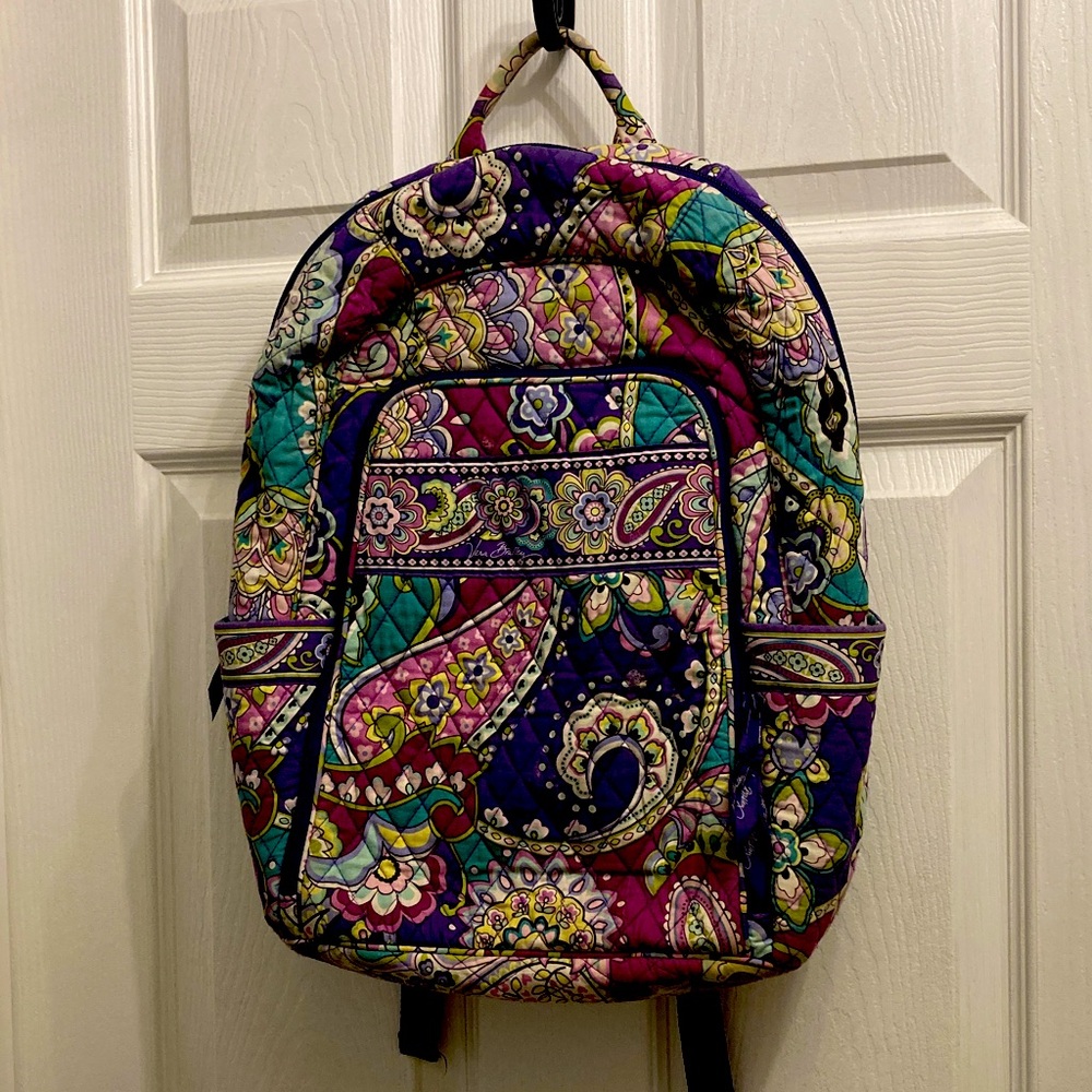 Vera Bradley Purple/ teal paisley large Bancroft backpack VGUC